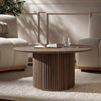 Maru Round Oak Pedestal Coffee Table — Silver Oak