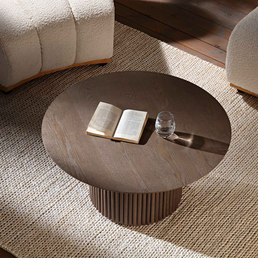 Maru Round Oak Pedestal Coffee Table — Silver Oak