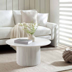 Maru Round Oak Pedestal Coffee Table — Washed White