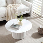 Maru Round Oak Pedestal Coffee Table — Washed White