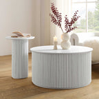 Maru Oak Round Coffee Table with Storage — Washed White