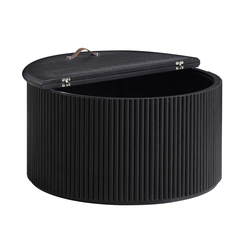 Maru Oak Round Coffee Table with Storage — Black
