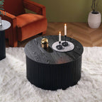 Maru Oak Round Coffee Table with Storage — Black