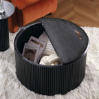Maru Oak Round Coffee Table with Storage — Black