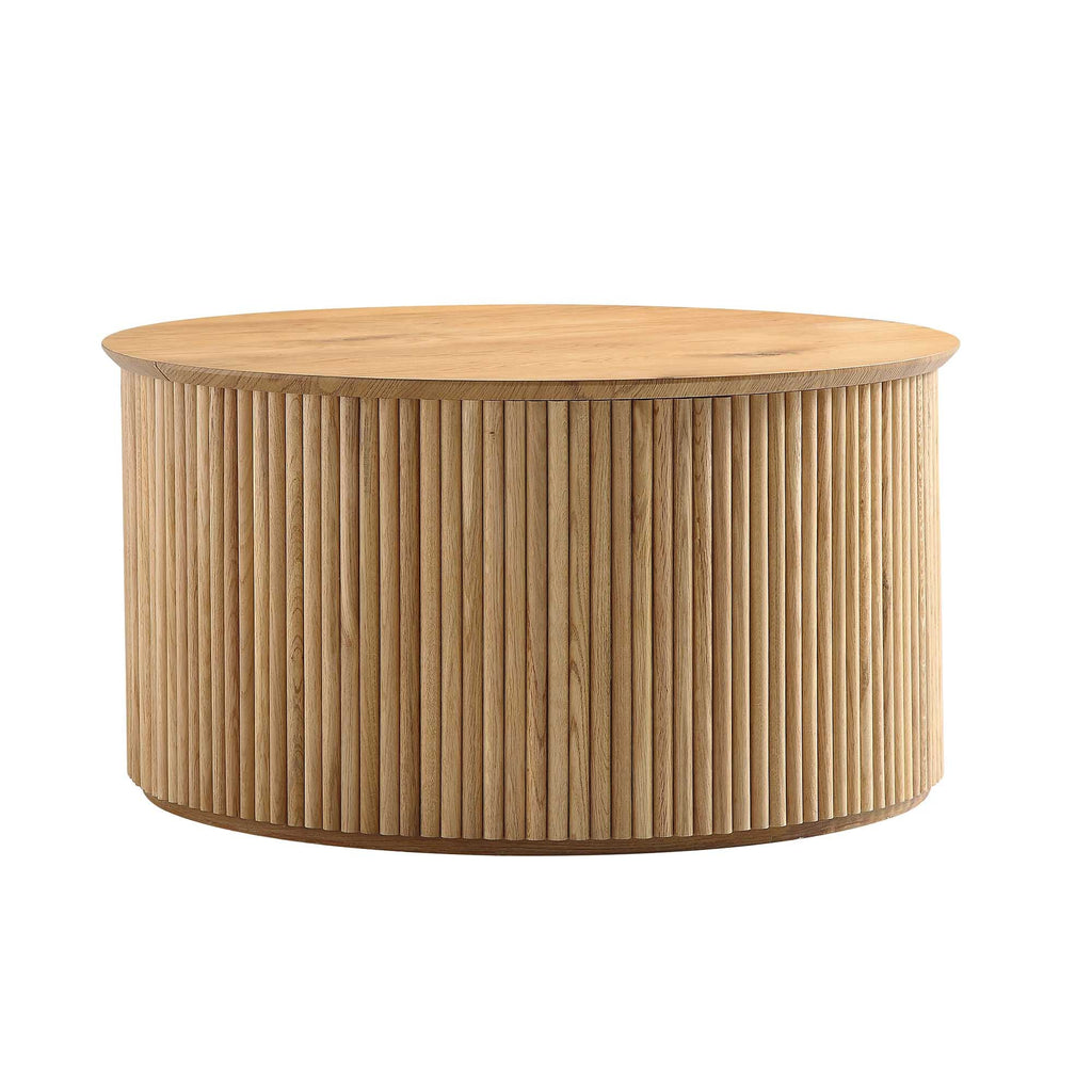 Maru Oak Round Coffee Table with Storage — Oak