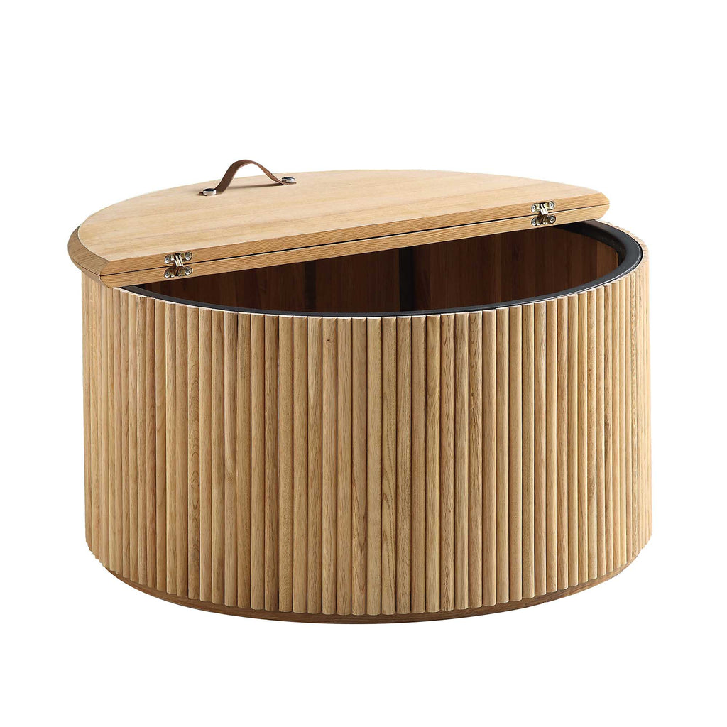 Maru Oak Round Coffee Table with Storage — Oak