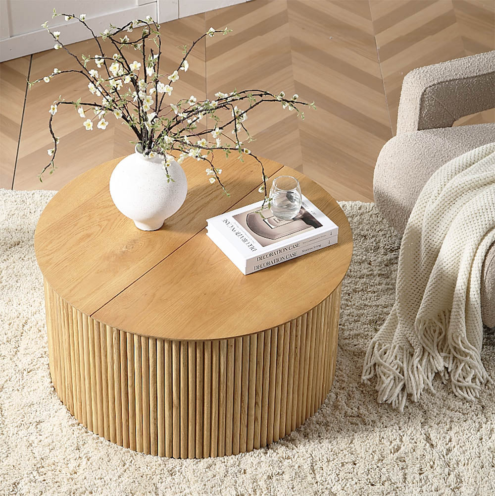 Maru Oak Round Coffee Table with Storage — Oak