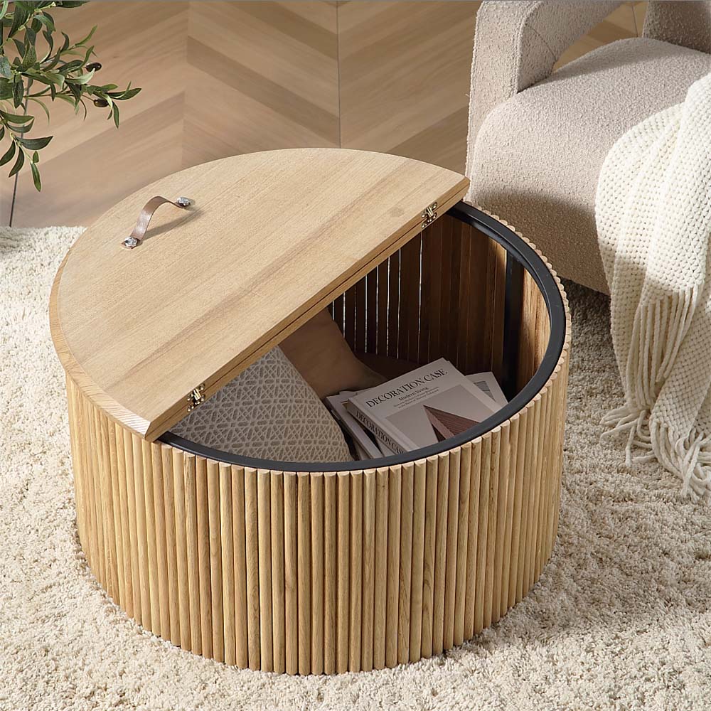 Maru Oak Round Coffee Table with Storage — Oak