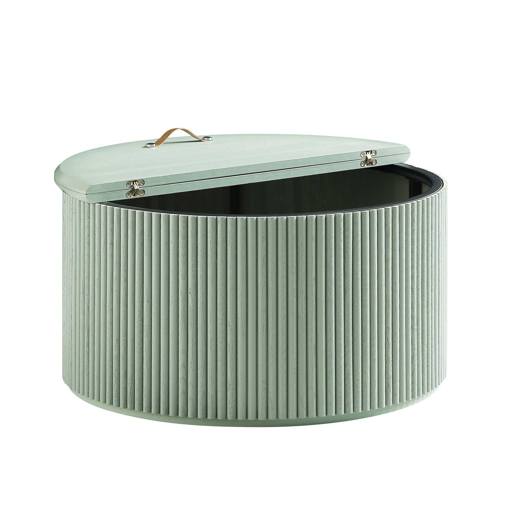 Maru Oak Round Coffee Table with Storage — Sage Green