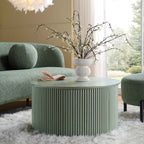 Maru Oak Round Coffee Table with Storage — Sage Green