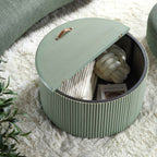 Maru Oak Round Coffee Table with Storage — Sage Green