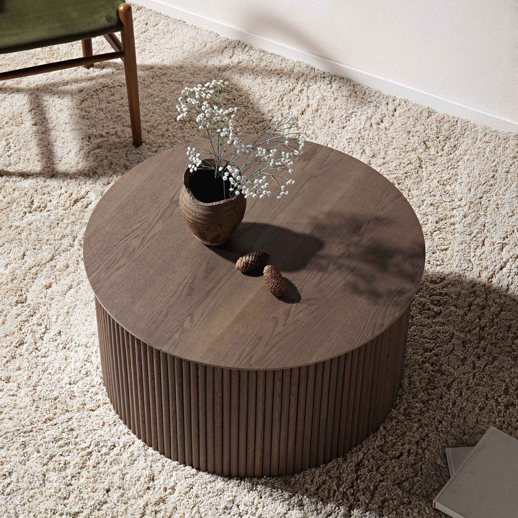 Maru Oak Round Coffee Table with Storage — Silver Oak