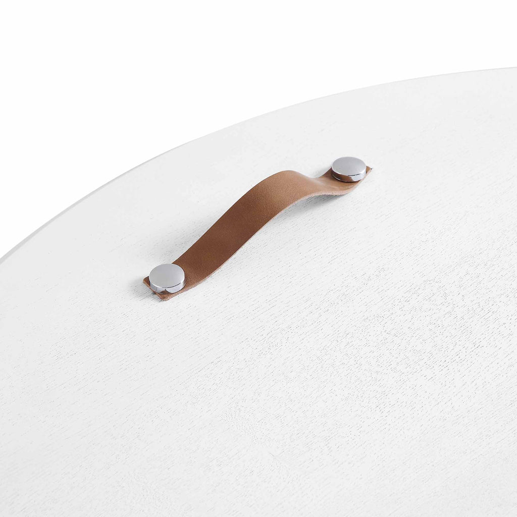 Maru Oak Round Coffee Table with Storage — Washed White