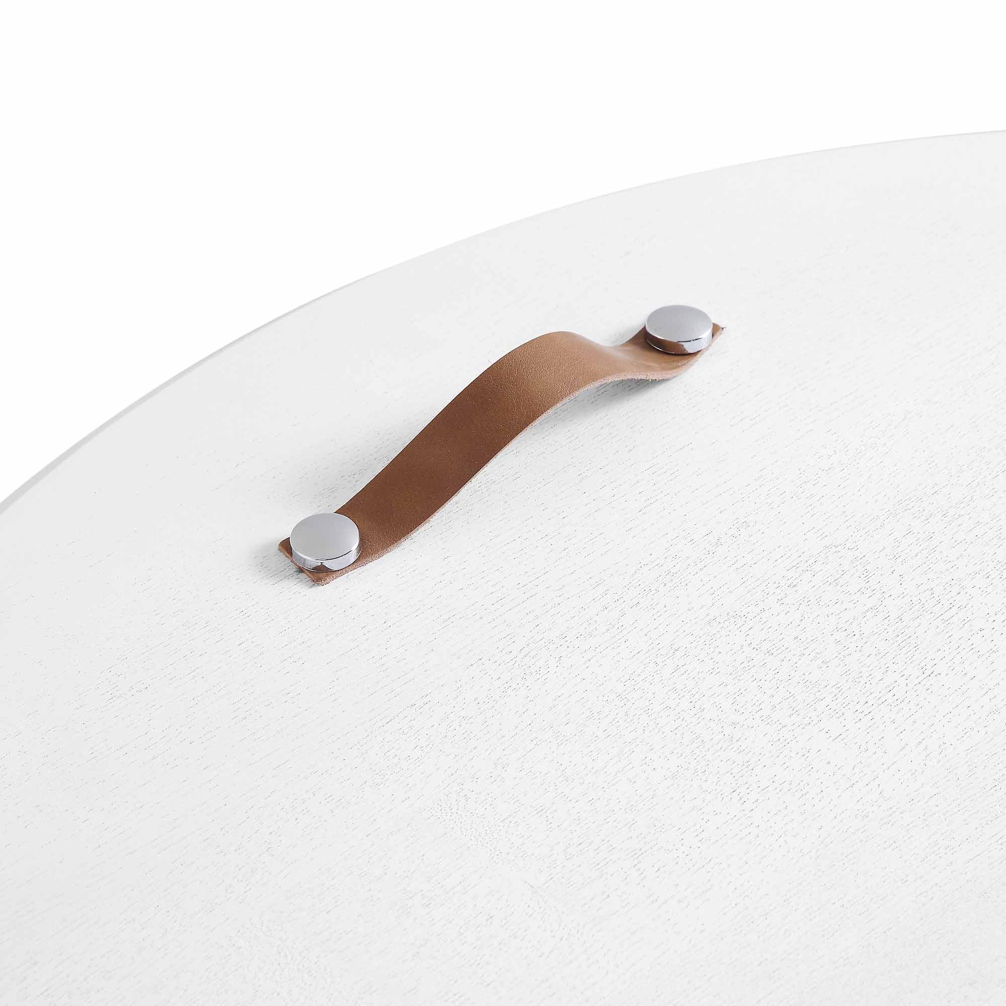 Maru Oak Round Coffee Table with Storage — Washed White