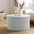 Maru Oak Round Coffee Table with Storage — Washed White