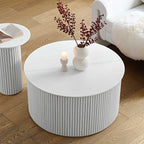 Maru Oak Round Coffee Table with Storage — Washed White