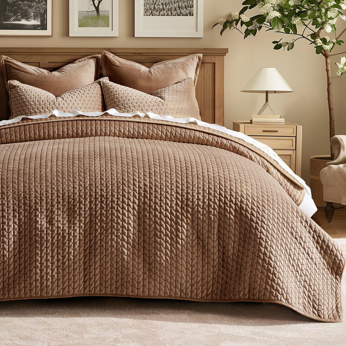 Hazel Cross-Stitch Velvet Quilt Set