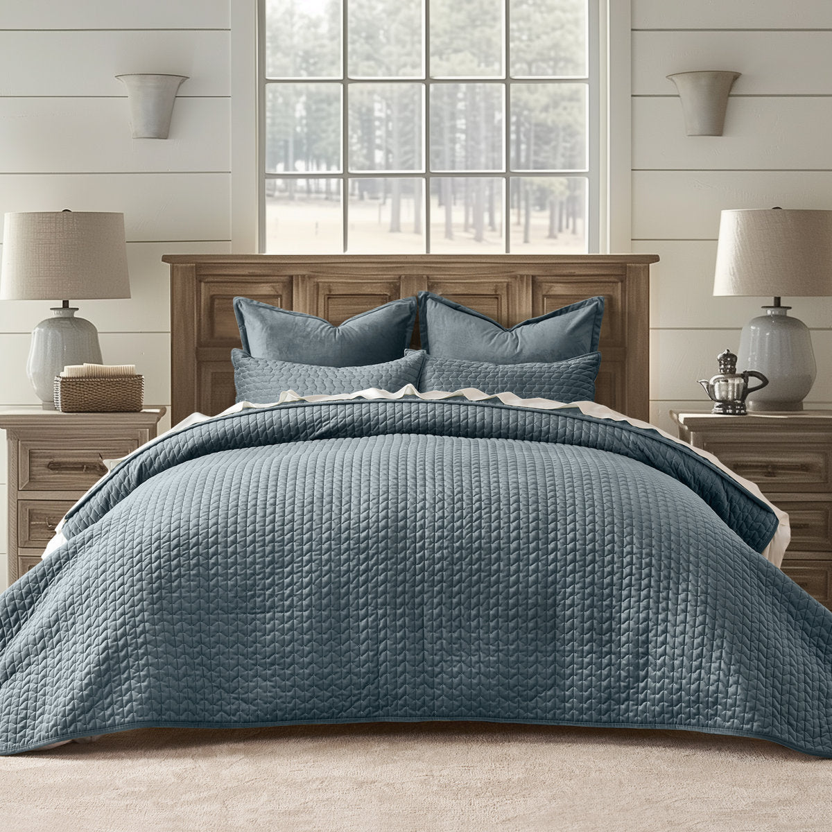 Hazel Cross-Stitch Velvet Quilt Set