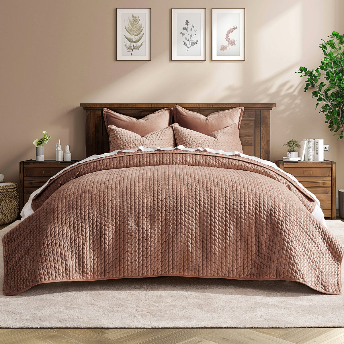 Hazel Cross-Stitch Velvet Quilt Set