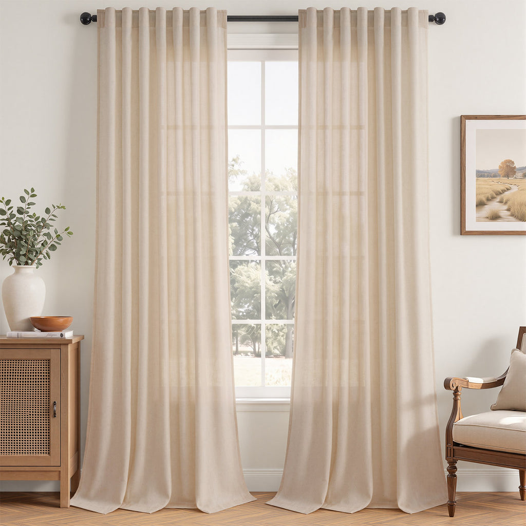 Elara Faux Linen Semi-Sheer Curtains, Set of 2