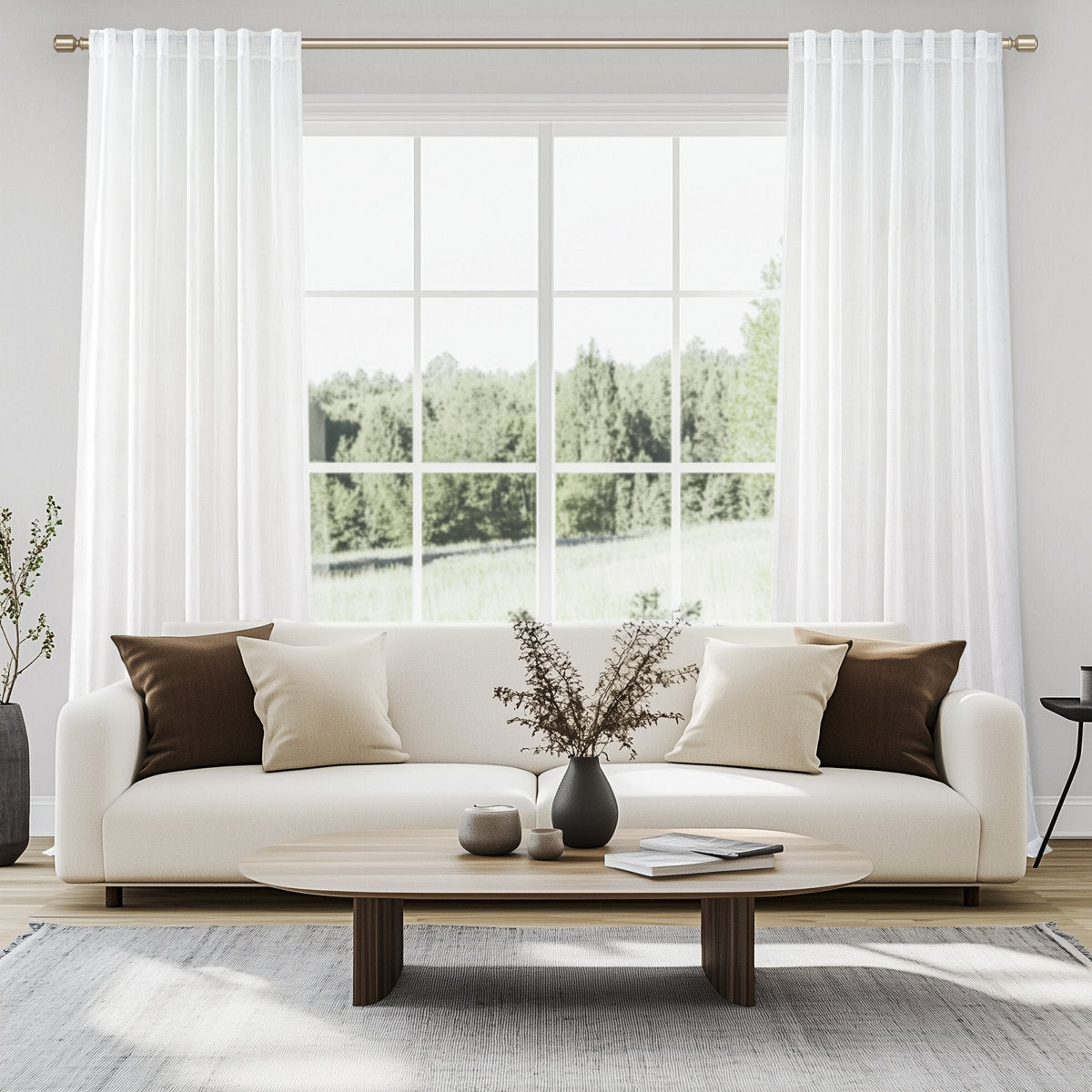 Elara Faux Linen Semi-Sheer Curtains, Set of 2