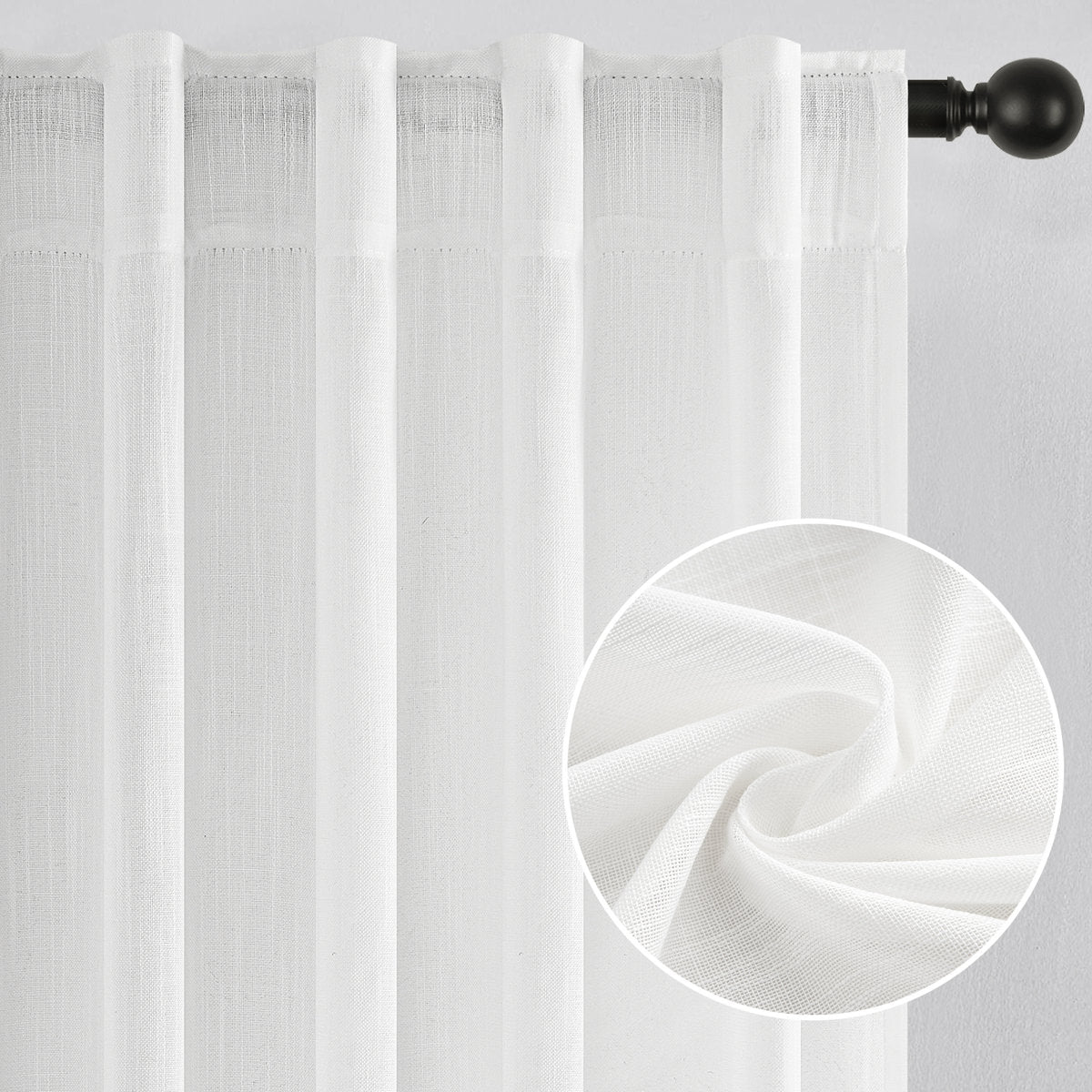 Elara Faux Linen Semi-Sheer Curtains, Set of 2