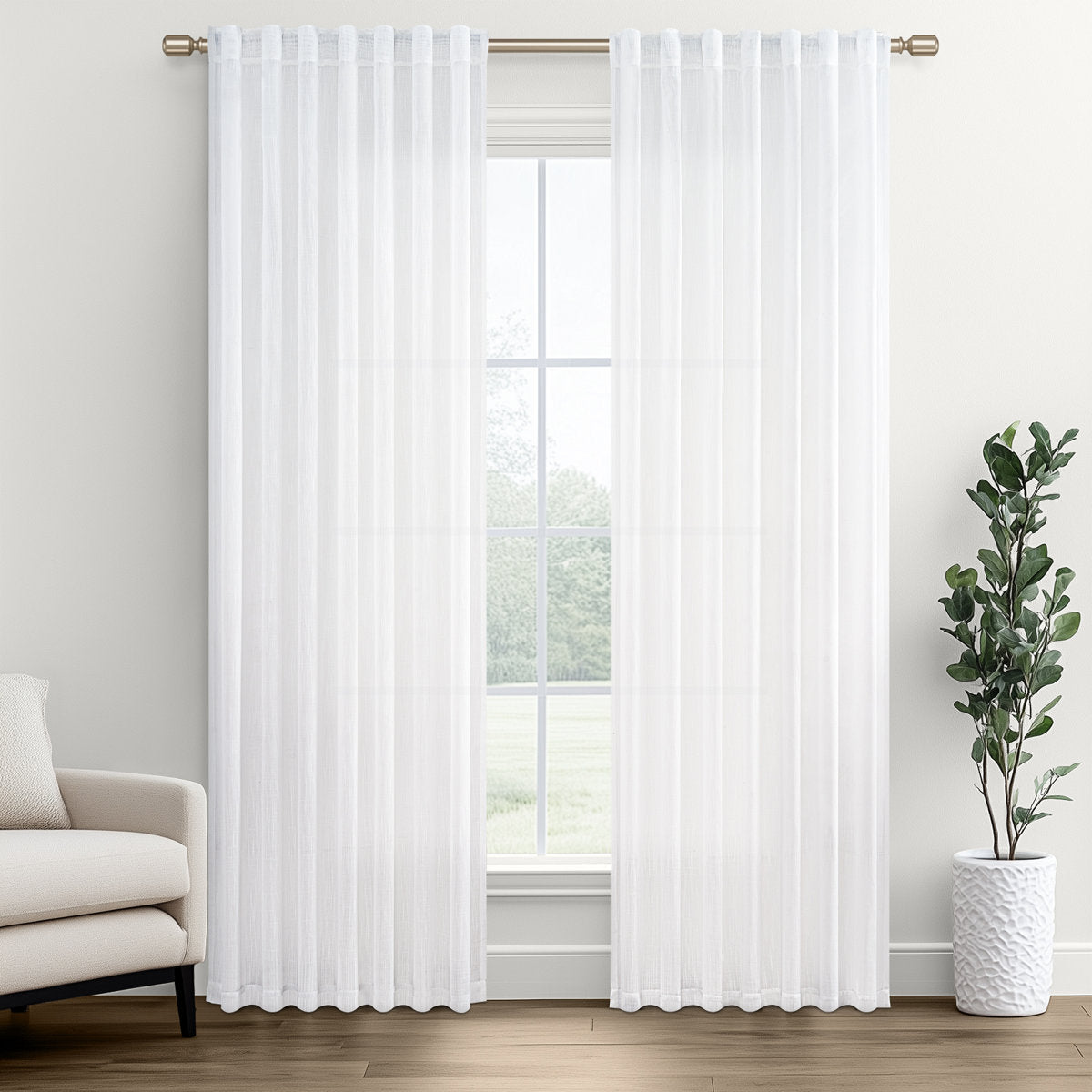Elara Faux Linen Semi-Sheer Curtains, Set of 2