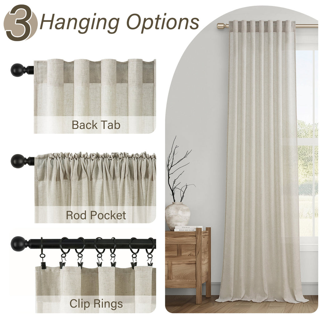 Elara Faux Linen Semi-Sheer Curtains, Set of 2