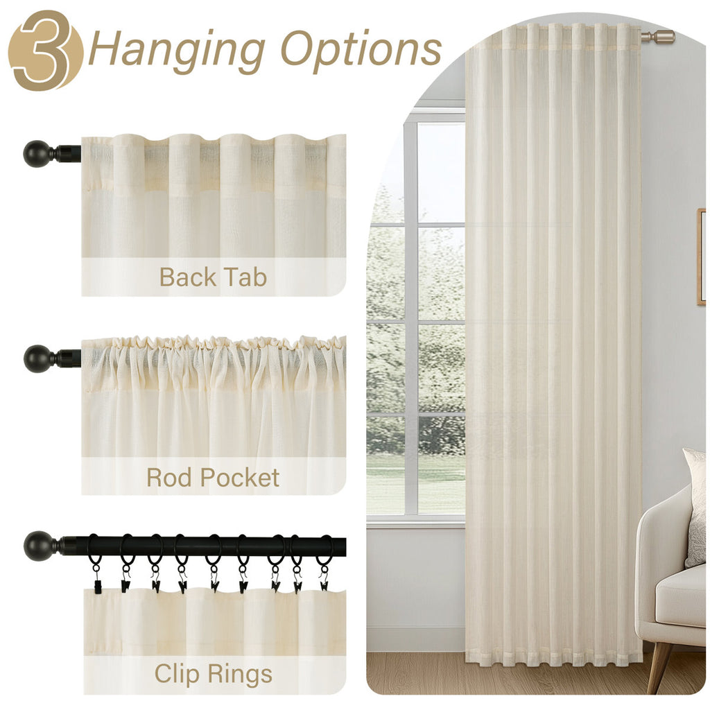 Elara Faux Linen Semi-Sheer Curtains, Set of 2
