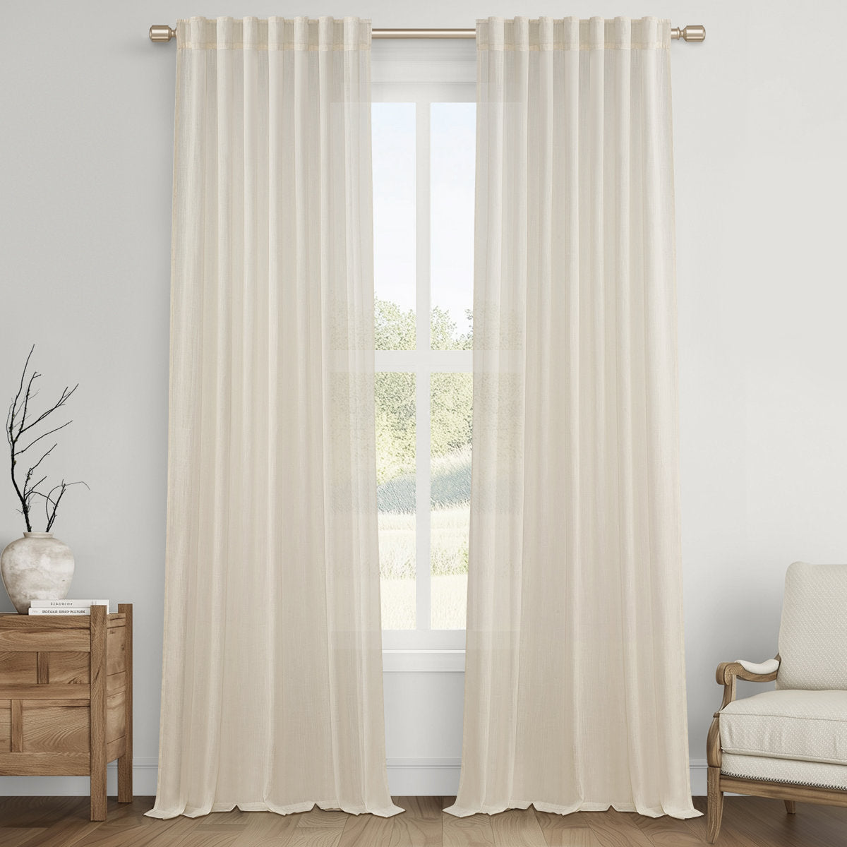 Elara Faux Linen Semi-Sheer Curtains, Set of 2