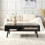Frances Woven Rattan Wooden Coffee Table — Black