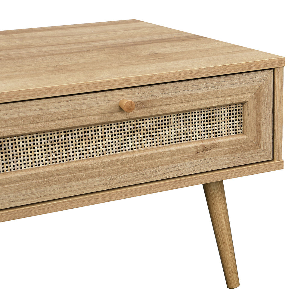 Frances Woven Rattan Wooden Coffee Table — Natural