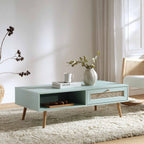 Frances Woven Rattan Wooden Coffee Table — Mint