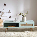 Frances Woven Rattan Wooden Coffee Table — Mint