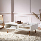 Frances Woven Rattan Wooden Coffee Table — White