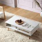 Frances Woven Rattan Wooden Coffee Table — White