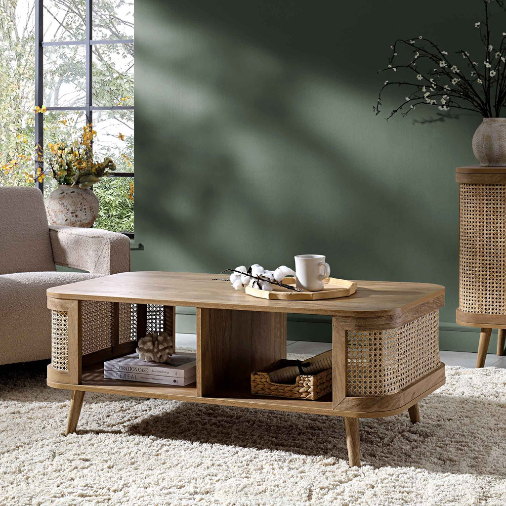 Izzy Curved Rattan Coffee Table — Natural