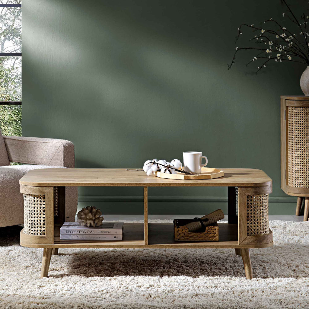 Izzy Curved Rattan Coffee Table — Natural