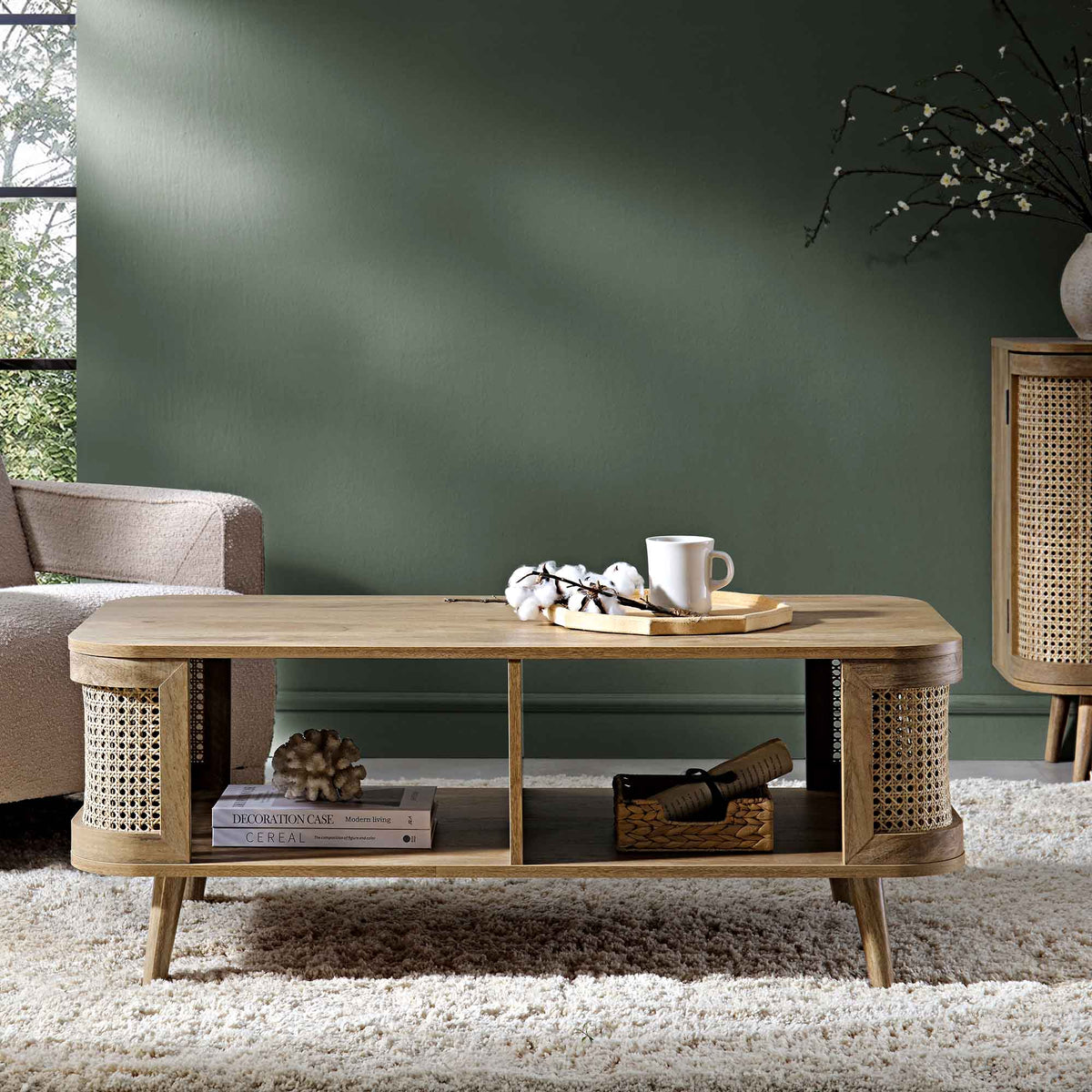 Izzy Curved Rattan Coffee Table — Natural