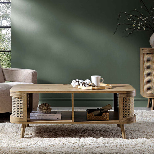 Izzy Curved Rattan Coffee Table — Natural