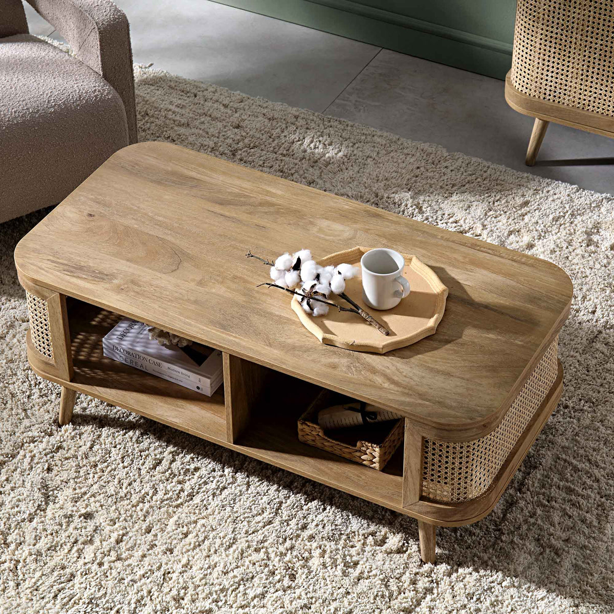 Izzy Curved Rattan Coffee Table — Natural