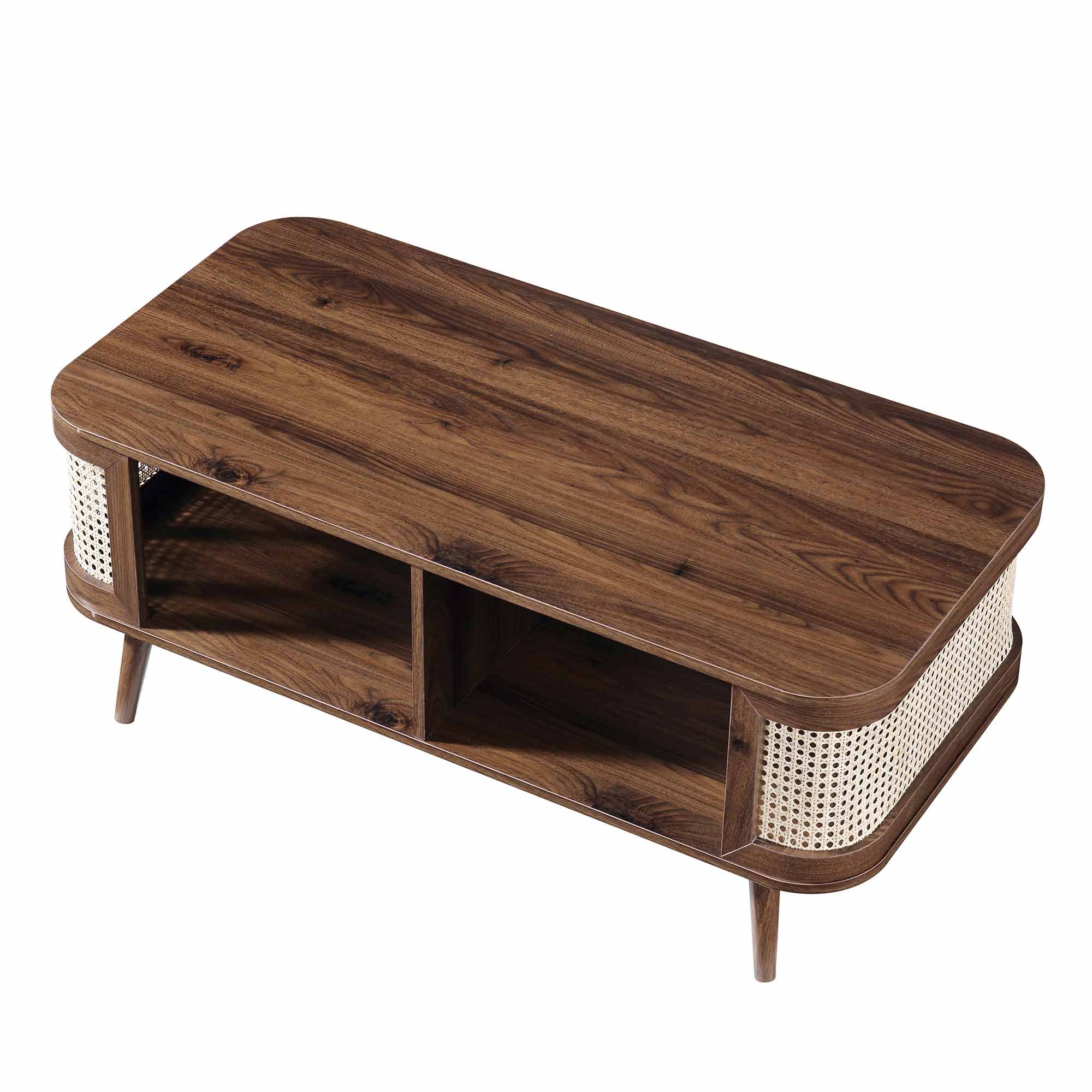Izzy Curved Rattan Coffee Table — Walnut