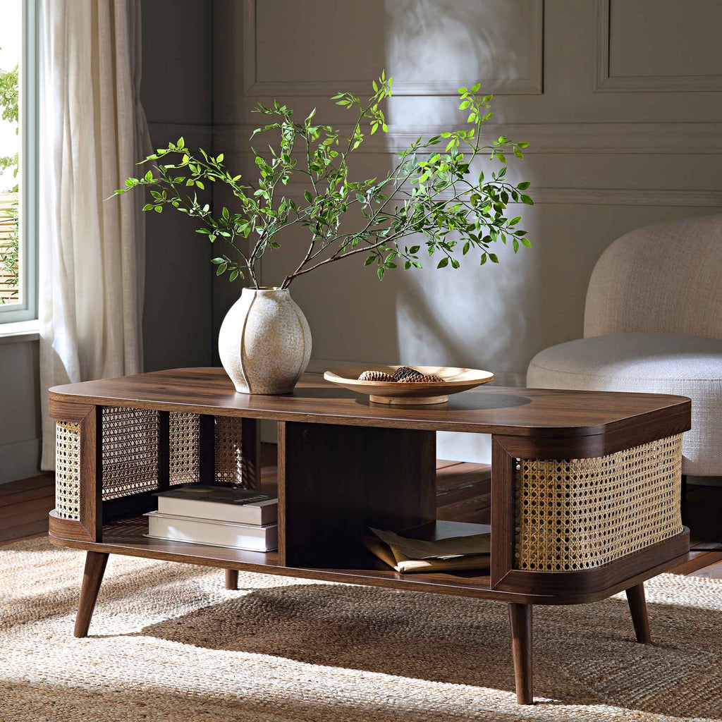 Izzy Curved Rattan Coffee Table — Walnut
