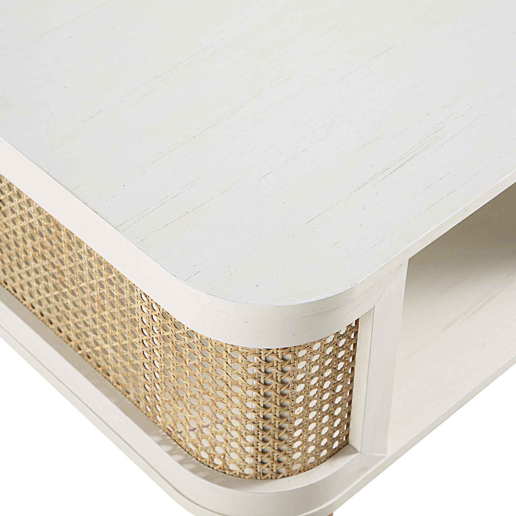 Izzy Curved Rattan Coffee Table — White