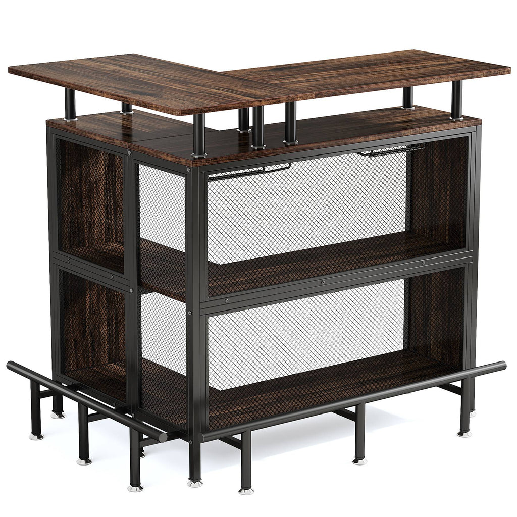 L-Shaped Home Bar Unit with Glass Holders