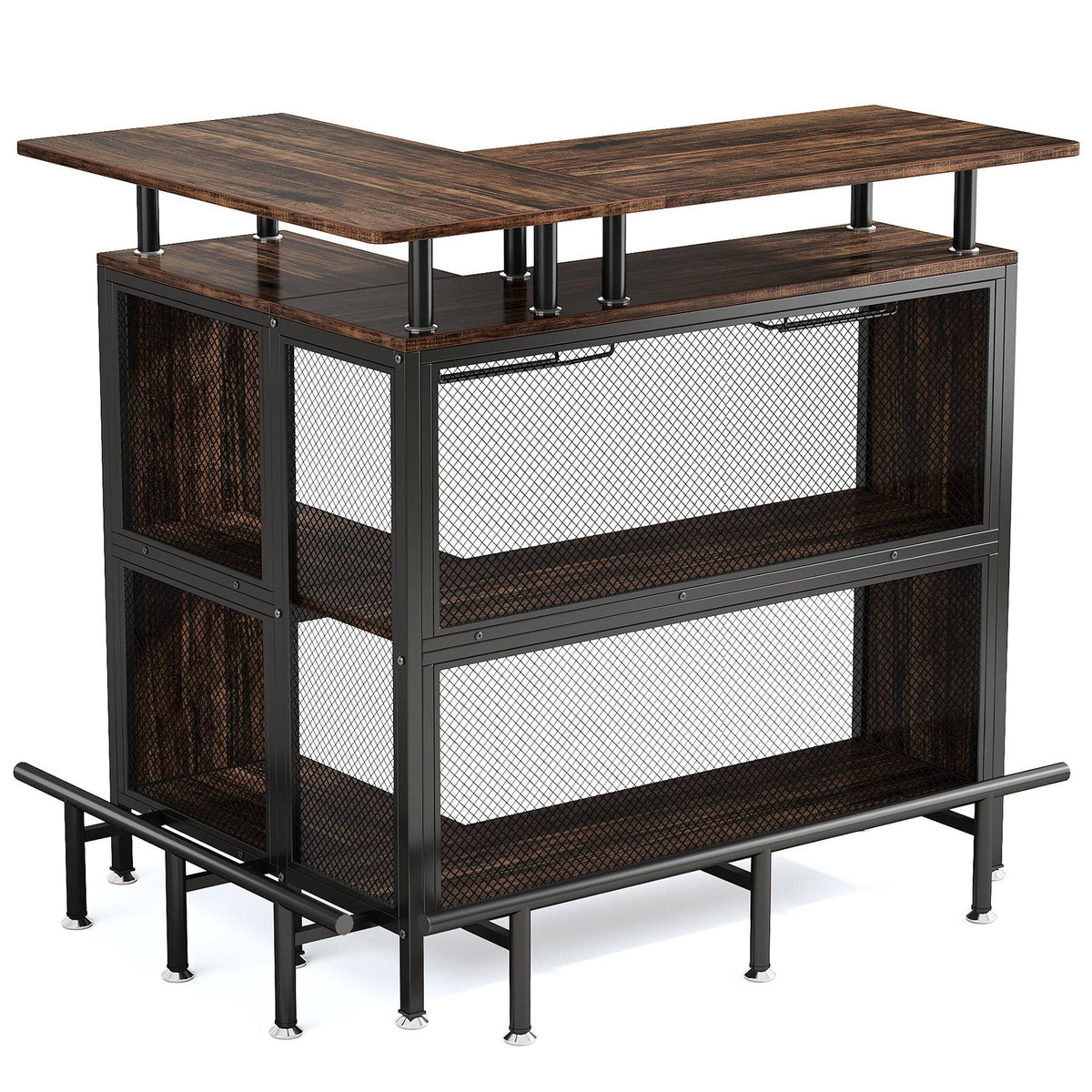 L-Shaped Home Bar Unit with Glass Holders