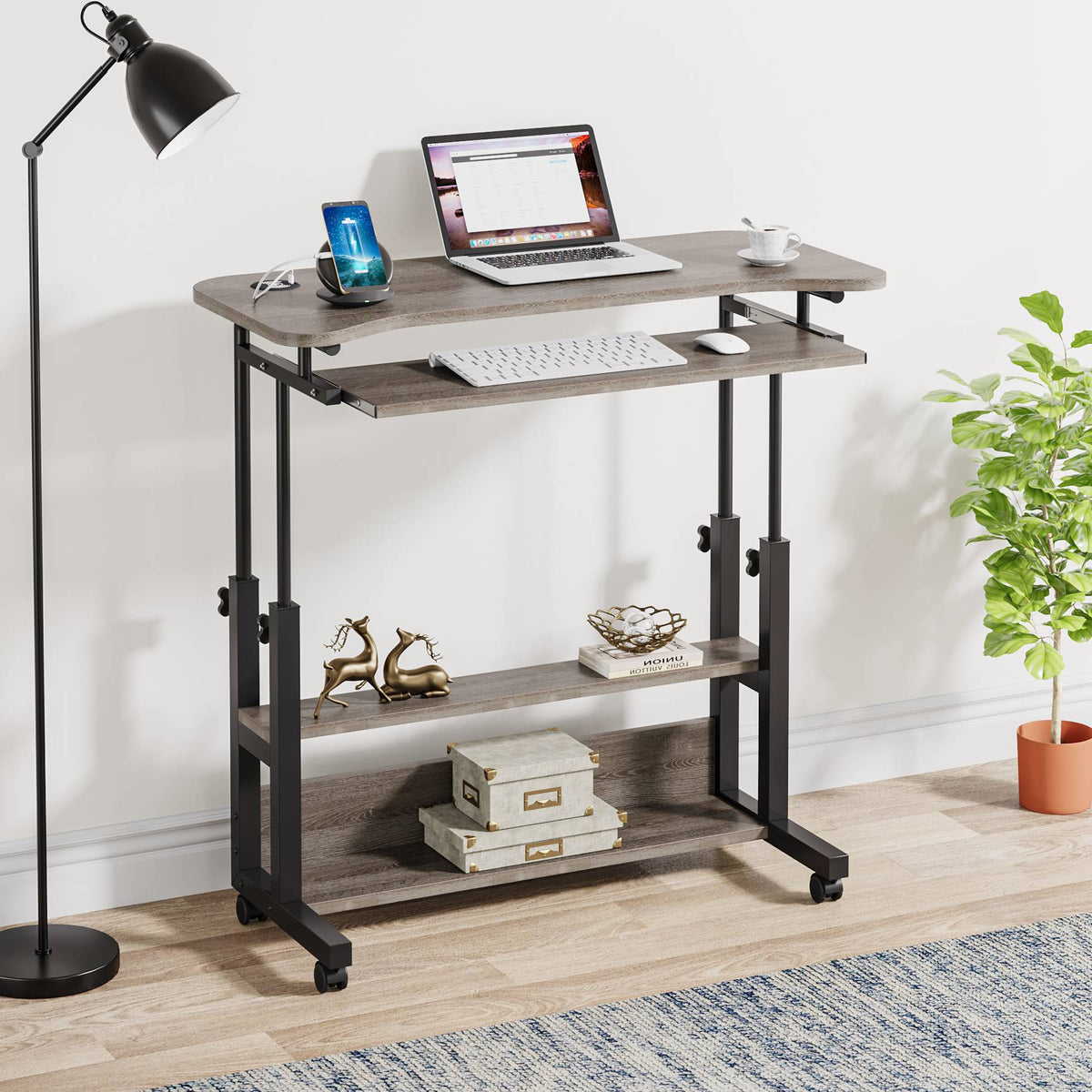 Adjustable Rolling Laptop Desk with Wireless Charging