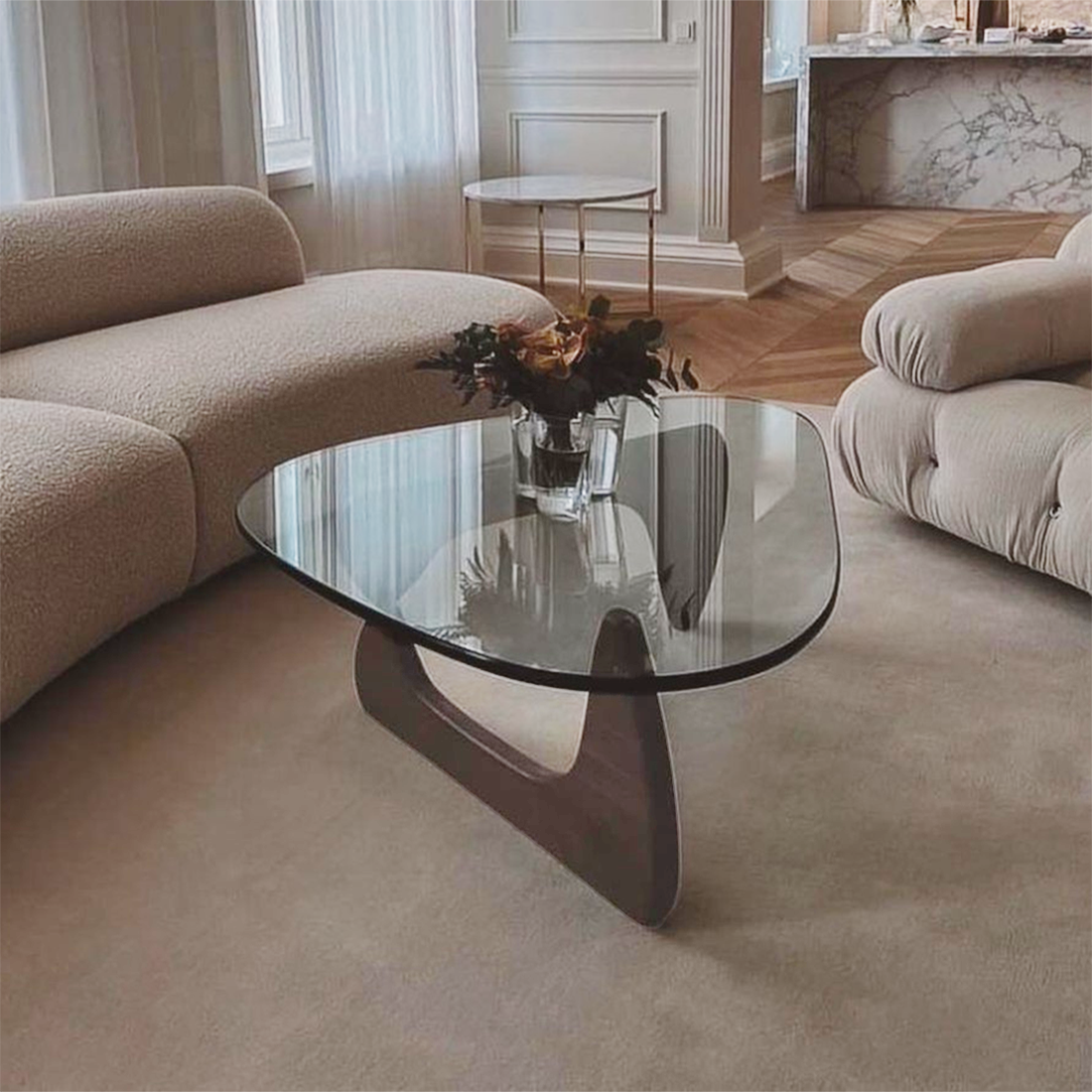 Sculpt Oak Glass Top Coffee Table