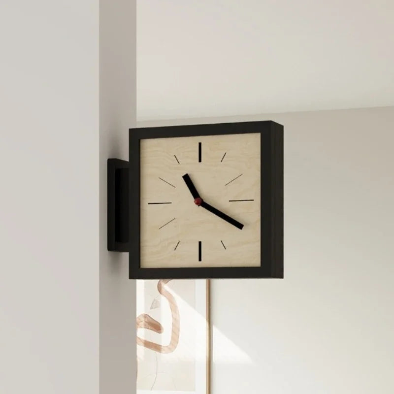 Marlo Square Double-Sided Wood Corner Wall Clock