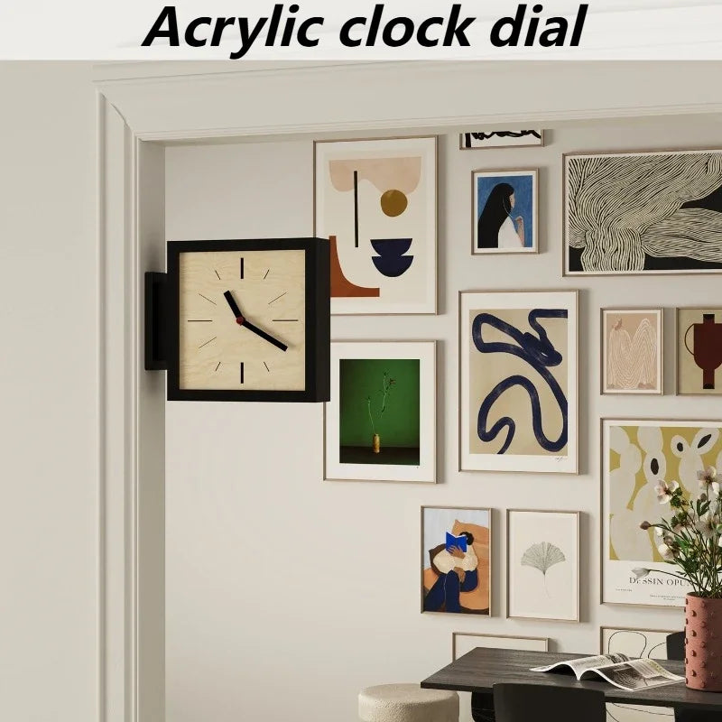 Marlo Square Double-Sided Wood Corner Wall Clock